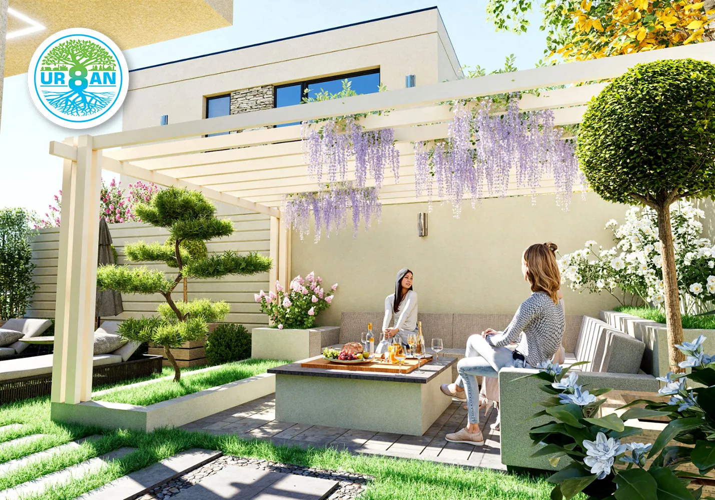 Zona de relaxare sub pergolă